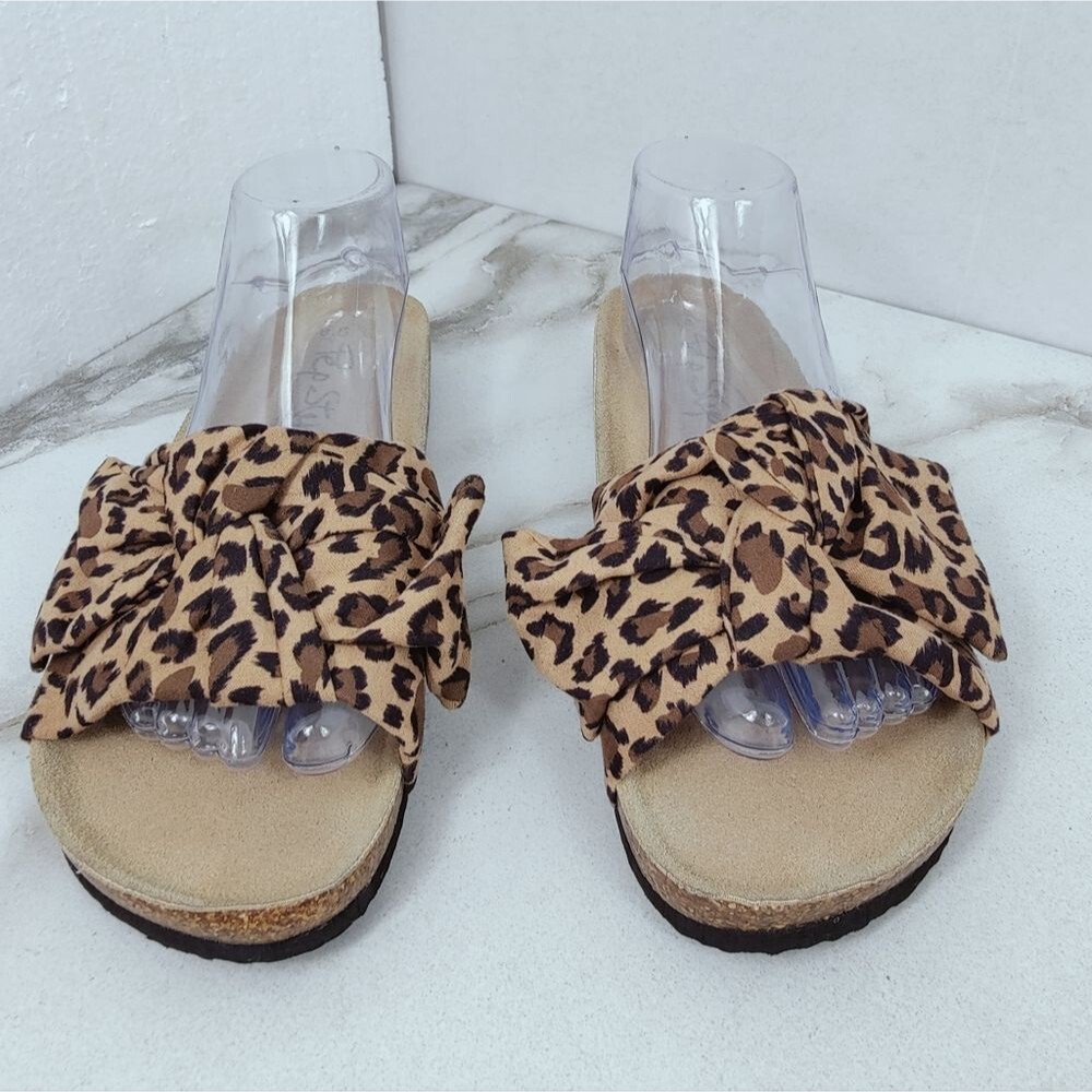 Pep Step Leopard Print Bow Knot Cork Slide Sandals, Sz 8.5 - Picture 6 of 11
